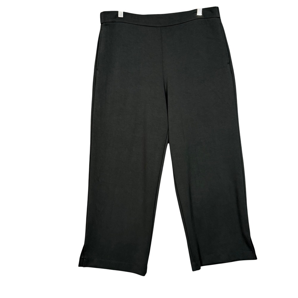 Soft Surroundings Pants Womens Large Black Wide Leg Vented Hem Stretch 2GE72